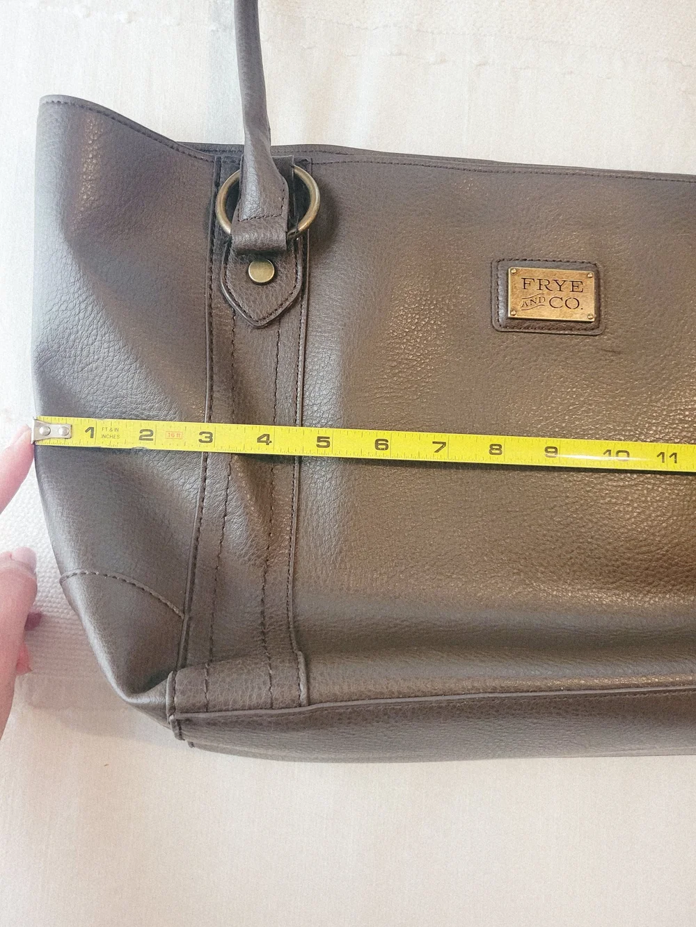 FRYE & CO. Warm Taupe Large Faux Leather Shoulder Tote Bag Purse